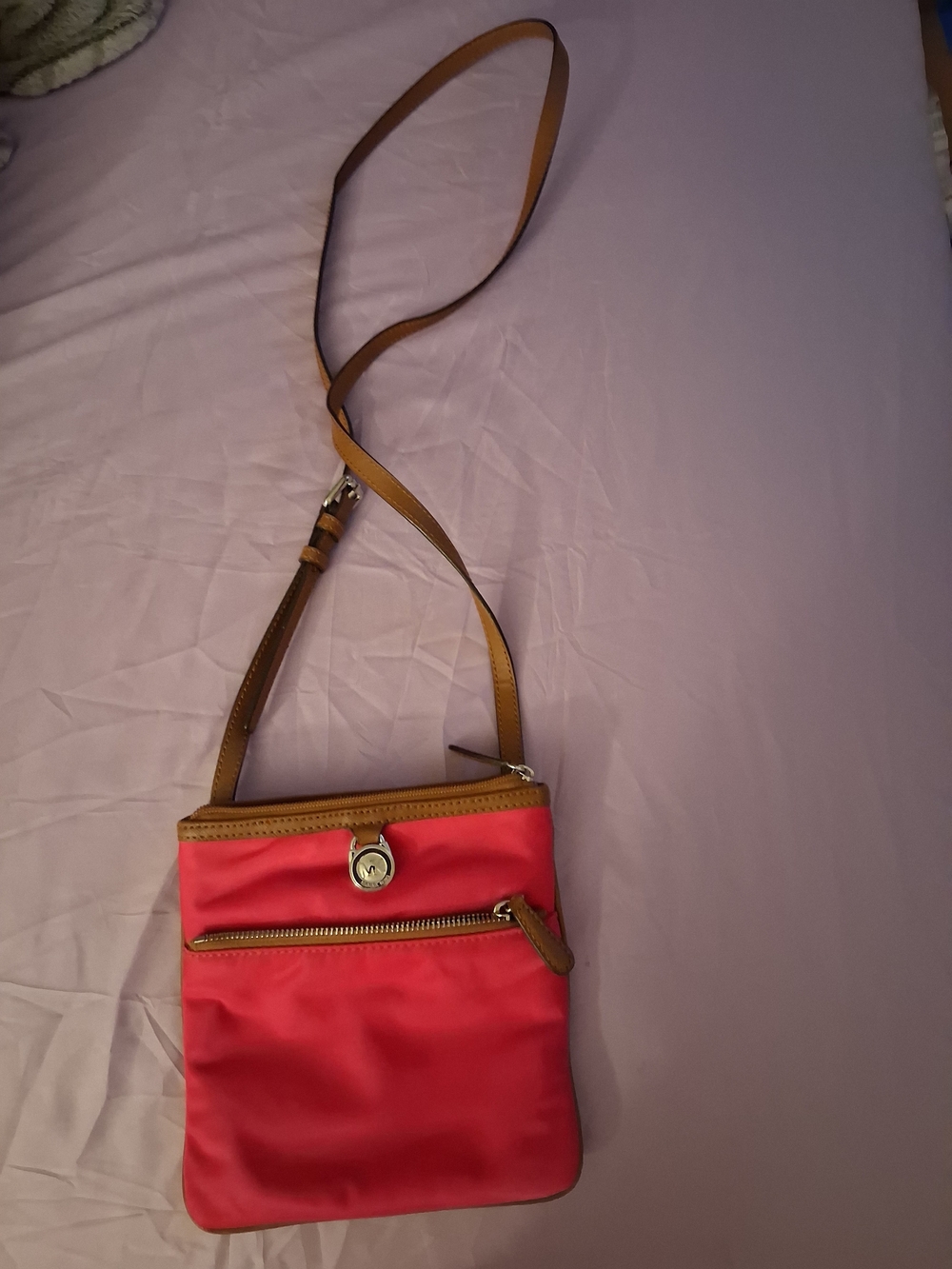 Michael Kors Pink Crossbody with Tan Leather Trim